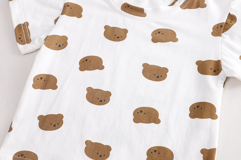 Bear Brother Short Sleeve Strap Kids Clothes Two-piece Suit